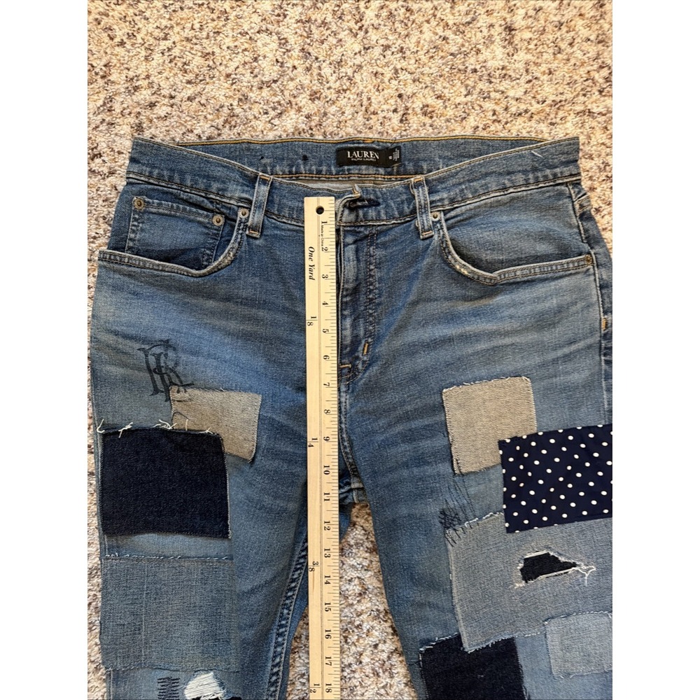 Polo Ralph Lauren Women's Patchwork Blue Jeans Size 10 High Rise Med Wash Ankle - Picture 5 of 10